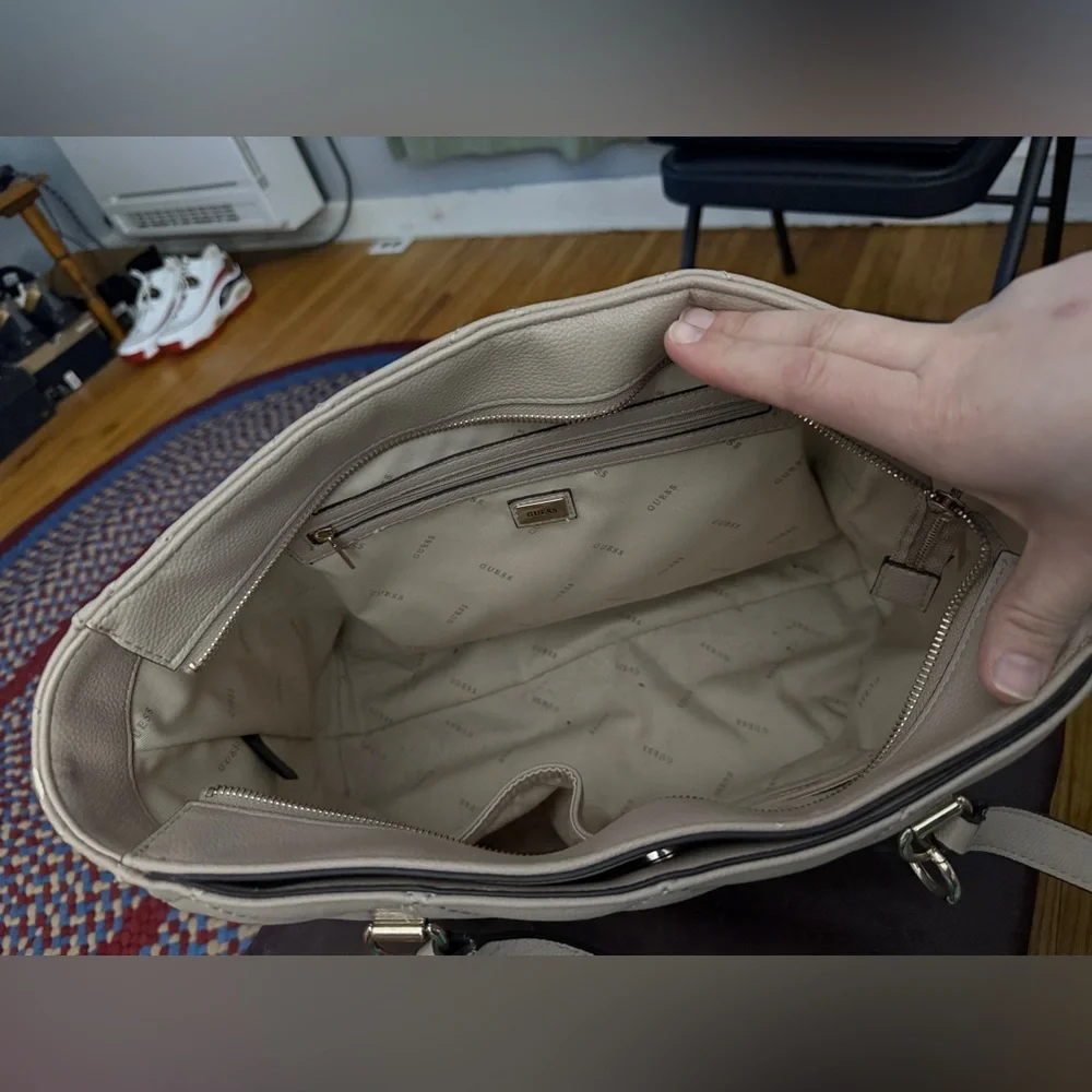 GUESS Taupe Quilted Tote Bag - Picture 3 of 5